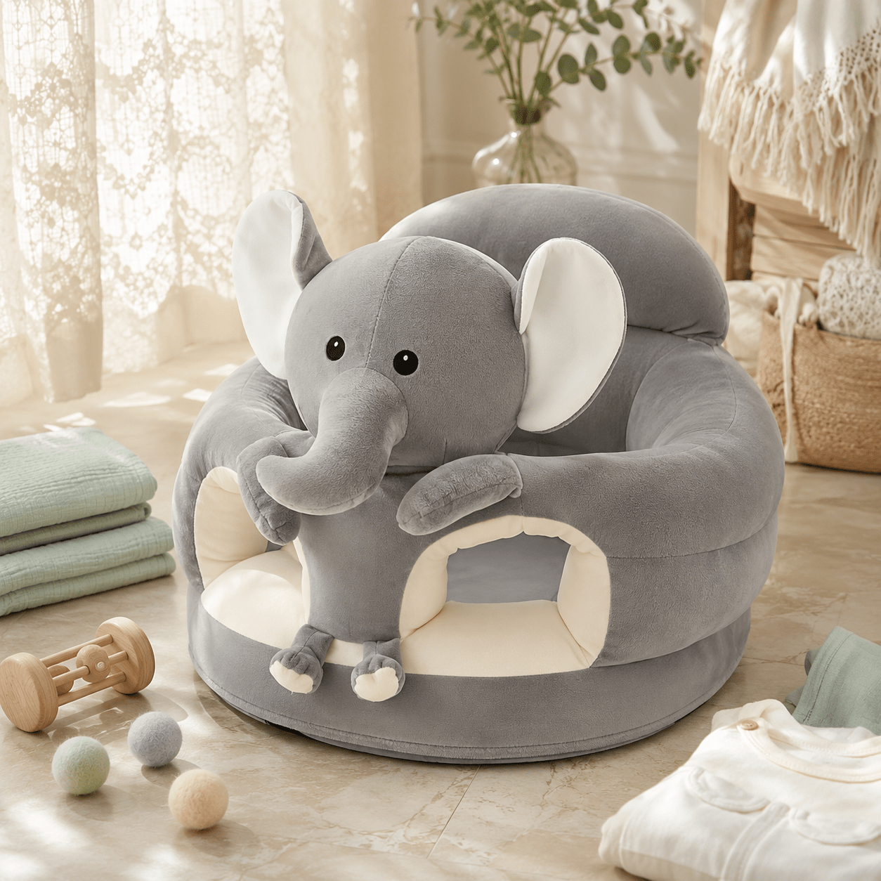 Gray elephant-shaped children's chair baby learns to sit